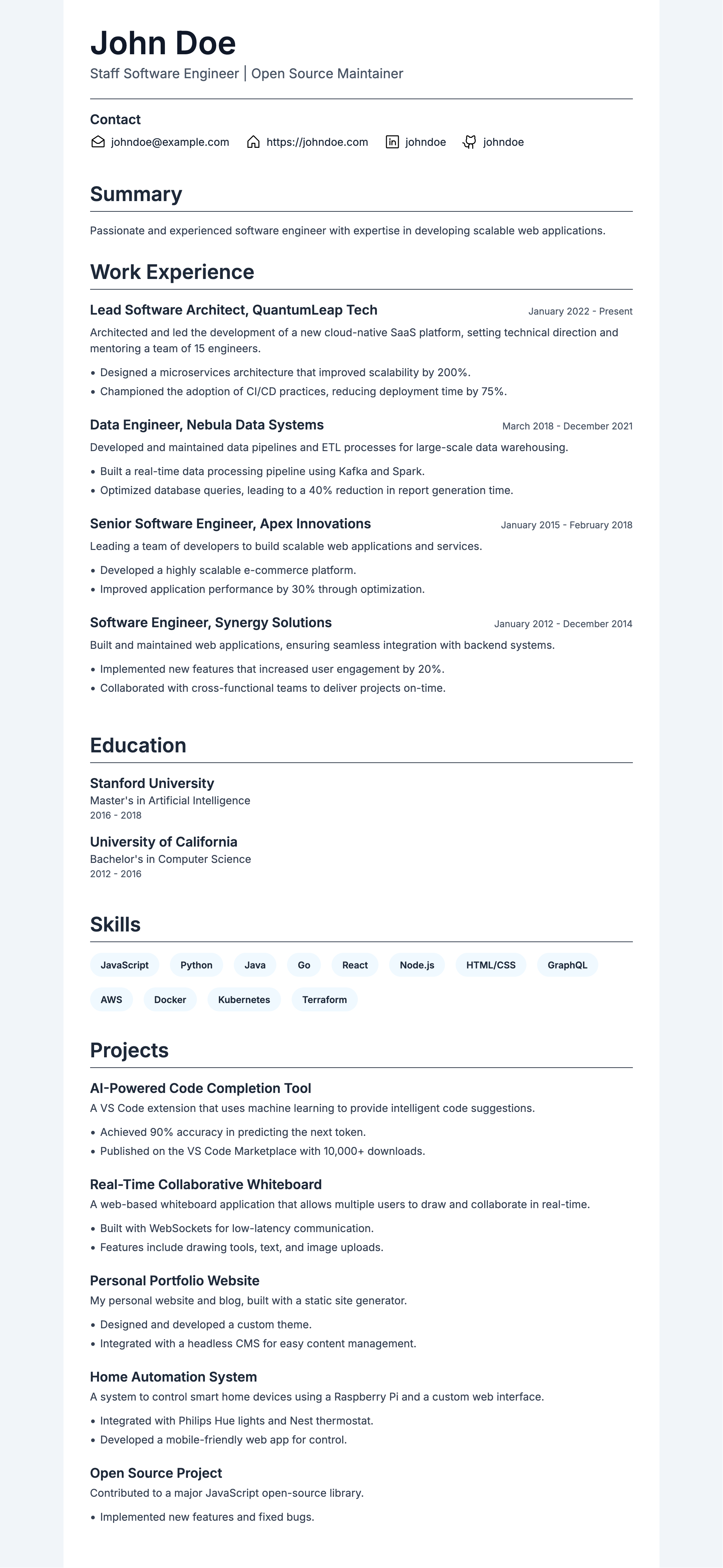 Balance JSON Resume theme